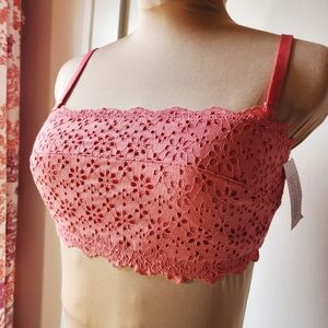 Auden Coral Eyelet Lace Convertible Bandeau Bralette M